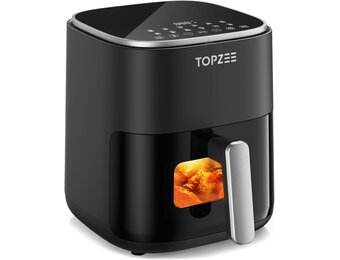 TOPZEE Heteluchtfriteuse 5 Liter - Airfryer met kijkvenster en 12 programma's - Zwart