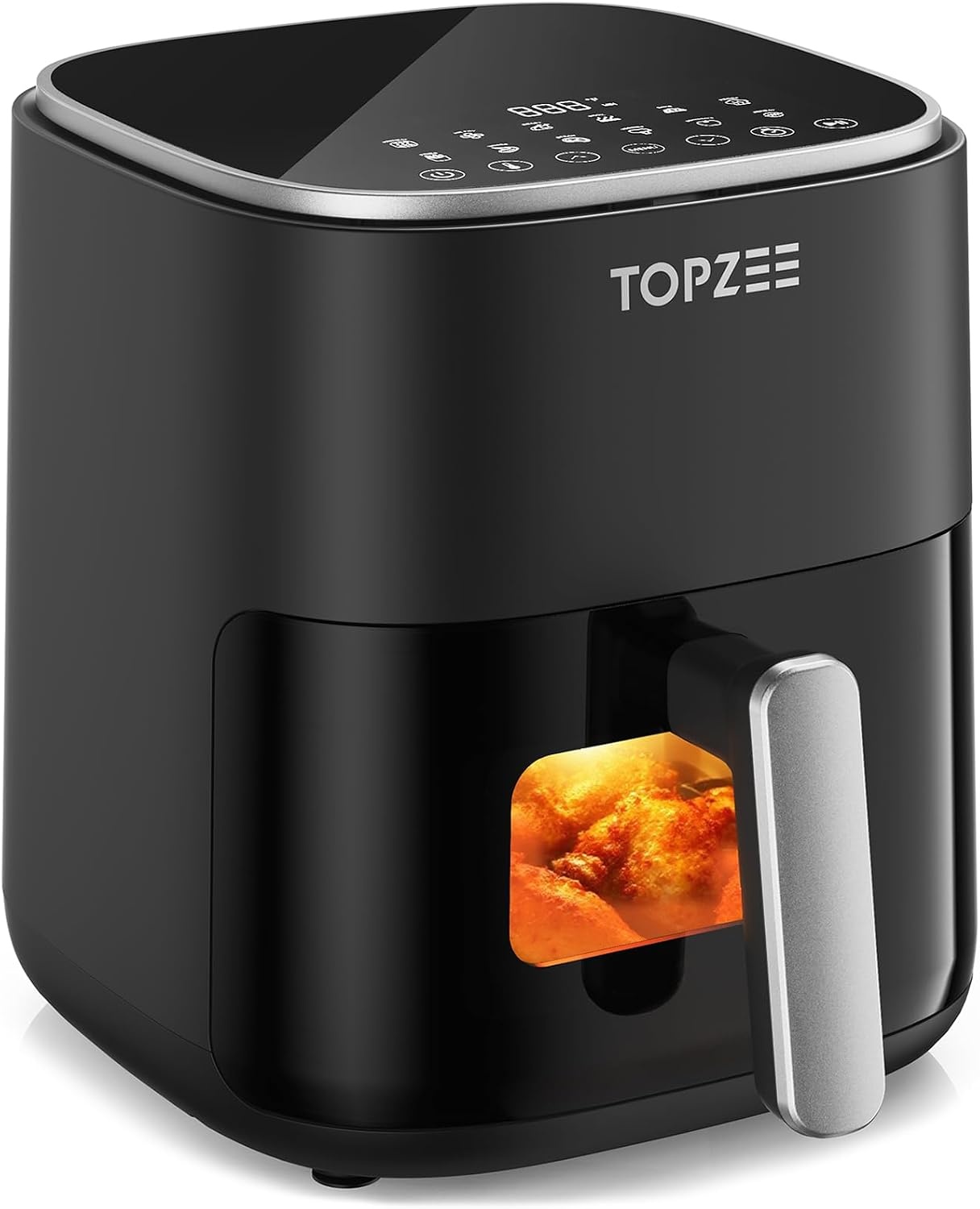 TOPZEE Heteluchtfriteuse 5 Liter - Airfryer met kijkvenster en 12 programma's - Zwart
