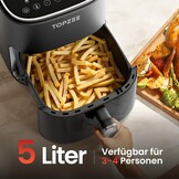 TOPZEE Heteluchtfriteuse 5 Liter - Airfryer met kijkvenster en 12 programma's - Zwart