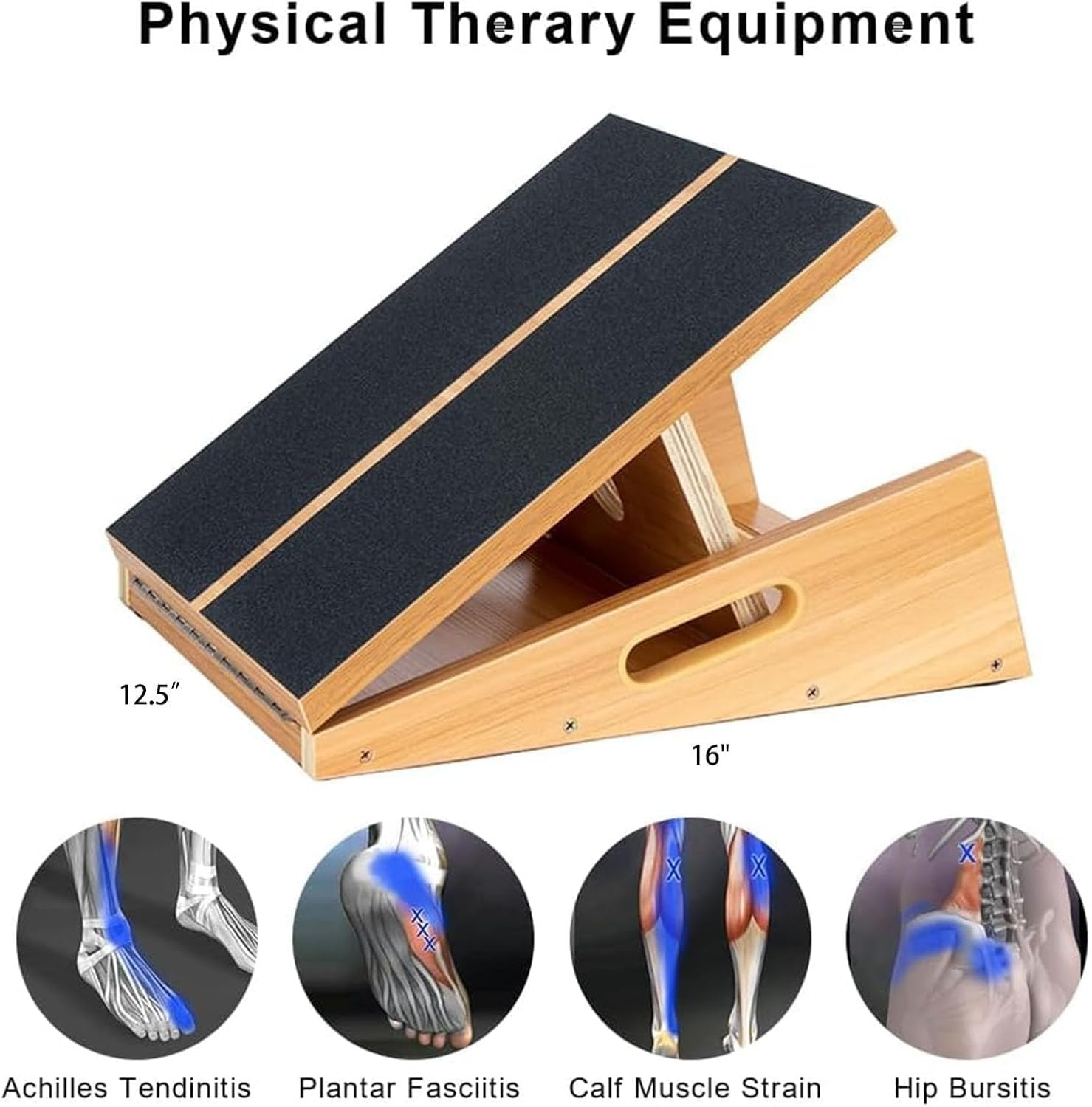 Professioneel houten schuine plank, verstelbare hellingsplank en kuitstretcher, rekplank - extra ontwerp met zijhandgreep voor draagbaarheid - 16" x 12,5", 5 posities