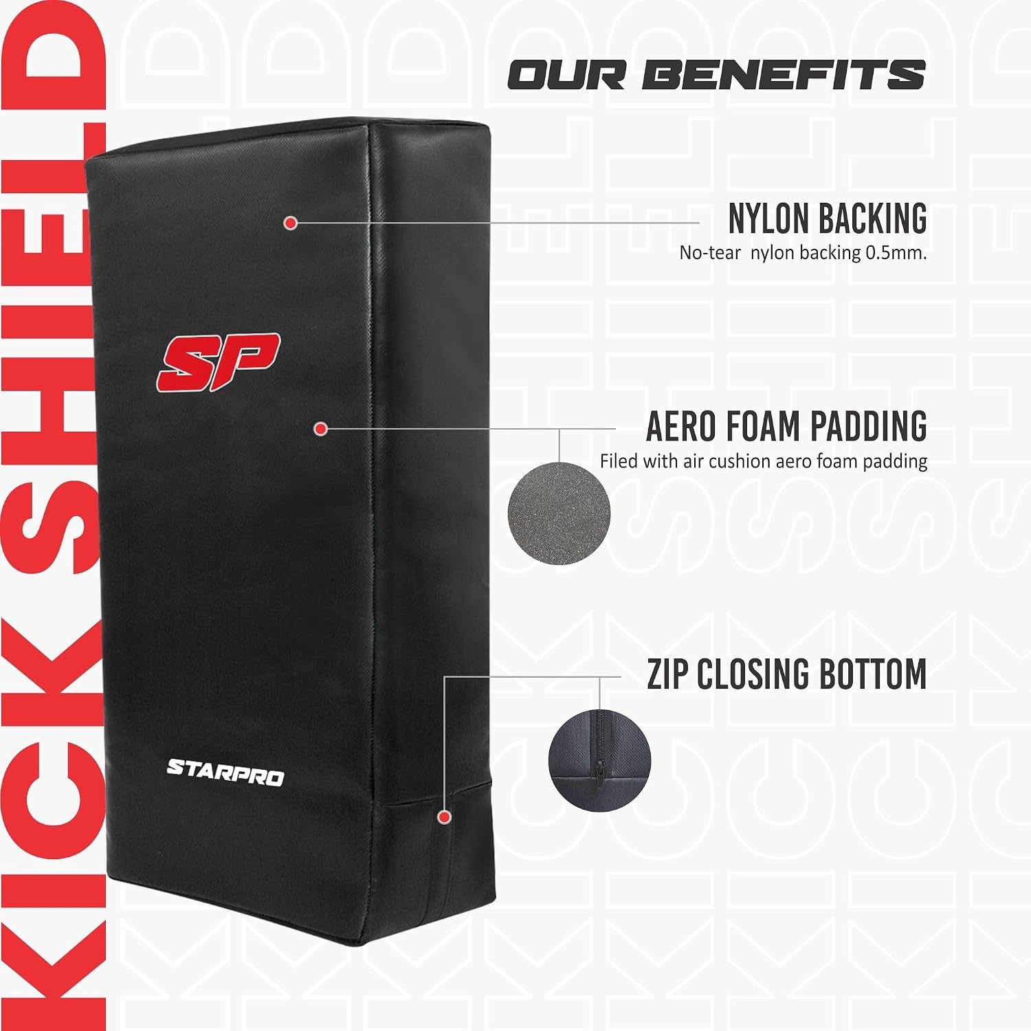 Starpro Kick Shield Trapkussen voor Muay Thai en MMA - Zwart - 60x30x15 cm