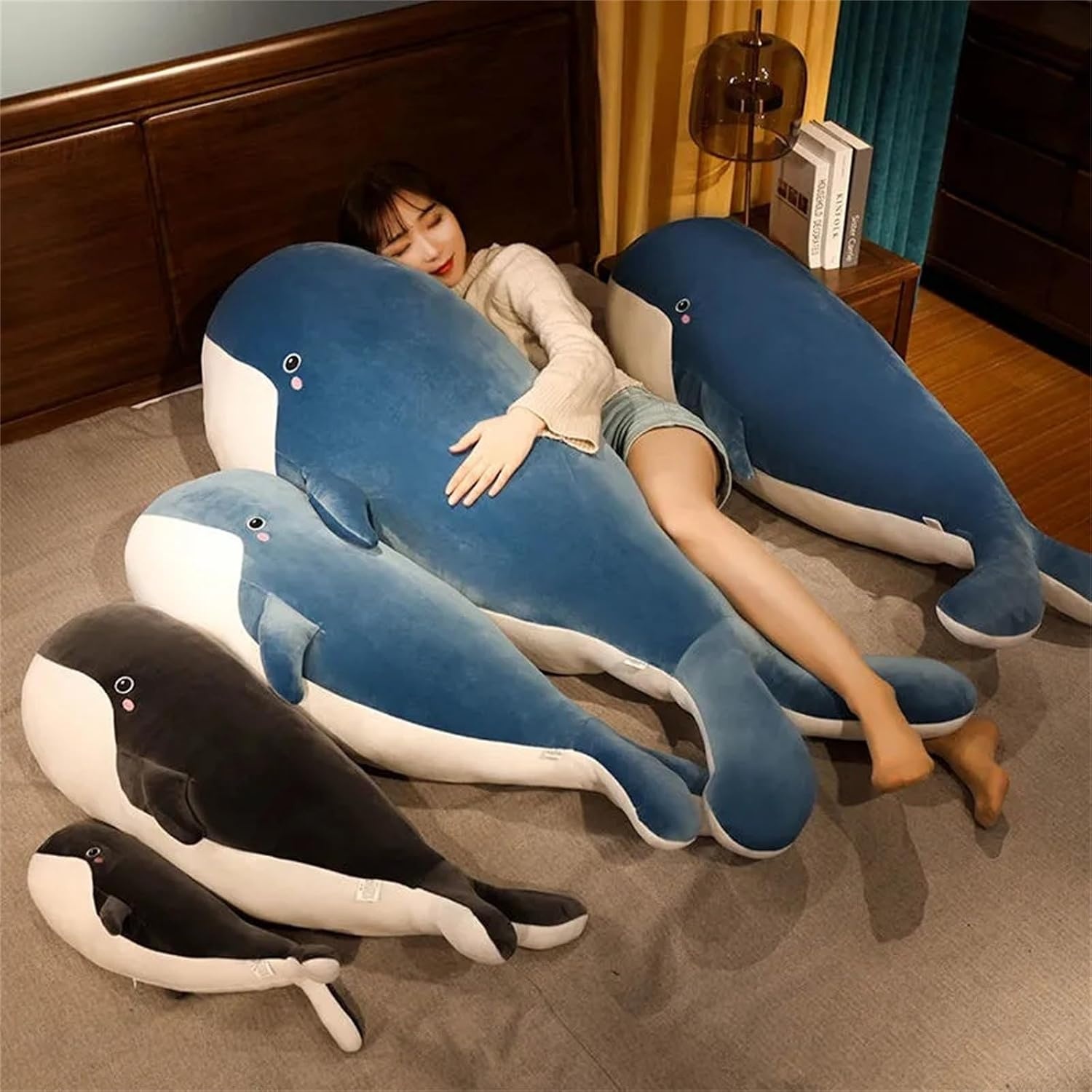 Zachte Walvis Knuffel - Pluche Kussen - 120 cm - Zwart