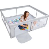 BEJOY Babybox, 150 cm Compact en Sterk, Schuimbescherming, Antislip Veiligheids Speeltuin met Transparant Ademend Gaas Ronde Ritsdeur Kinder activiteiten centrum voor Baby's en Peuters