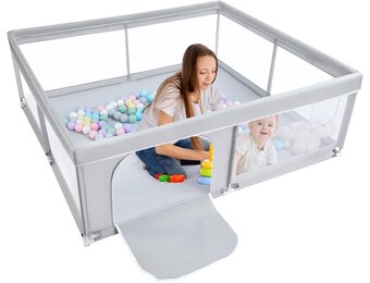 BEJOY Babybox, 150 cm Compact en Sterk, Schuimbescherming, Antislip Veiligheids Speeltuin met Transparant Ademend Gaas Ronde Ritsdeur Kinder activiteiten centrum voor Baby's en Peuters