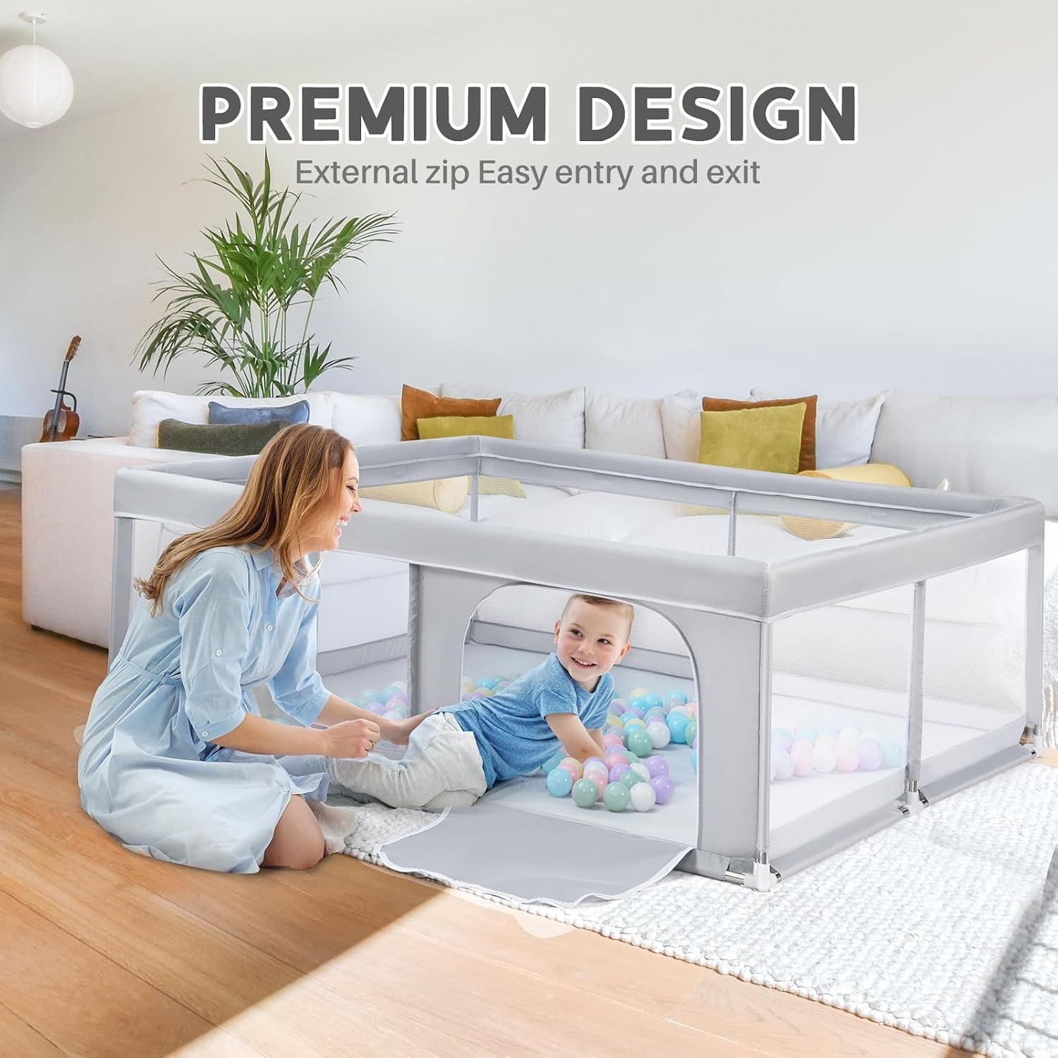 BEJOY Babybox, 150 cm Compact en Sterk, Schuimbescherming, Antislip Veiligheids Speeltuin met Transparant Ademend Gaas Ronde Ritsdeur Kinder activiteiten centrum voor Baby's en Peuters