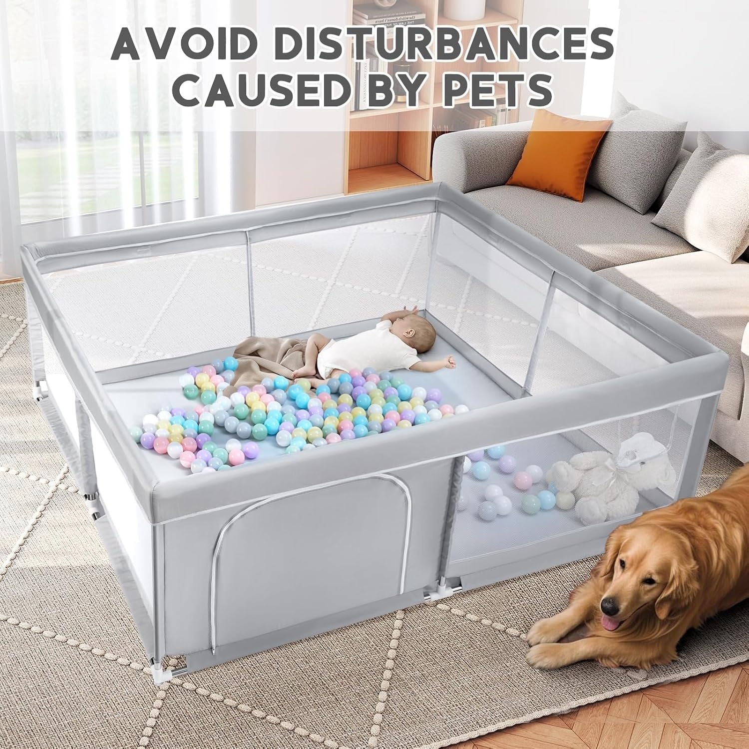 BEJOY Babybox, 150 cm Compact en Sterk, Schuimbescherming, Antislip Veiligheids Speeltuin met Transparant Ademend Gaas Ronde Ritsdeur Kinder activiteiten centrum voor Baby's en Peuters