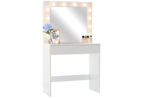 Witte Kaptafel met Spiegel, 12 LED's en Lade - 35% Korting