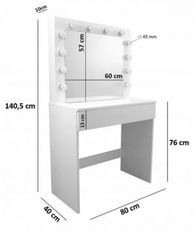 Kaptafel - make up tafel - met spiegel - 80x76x140,5 cm - wit
