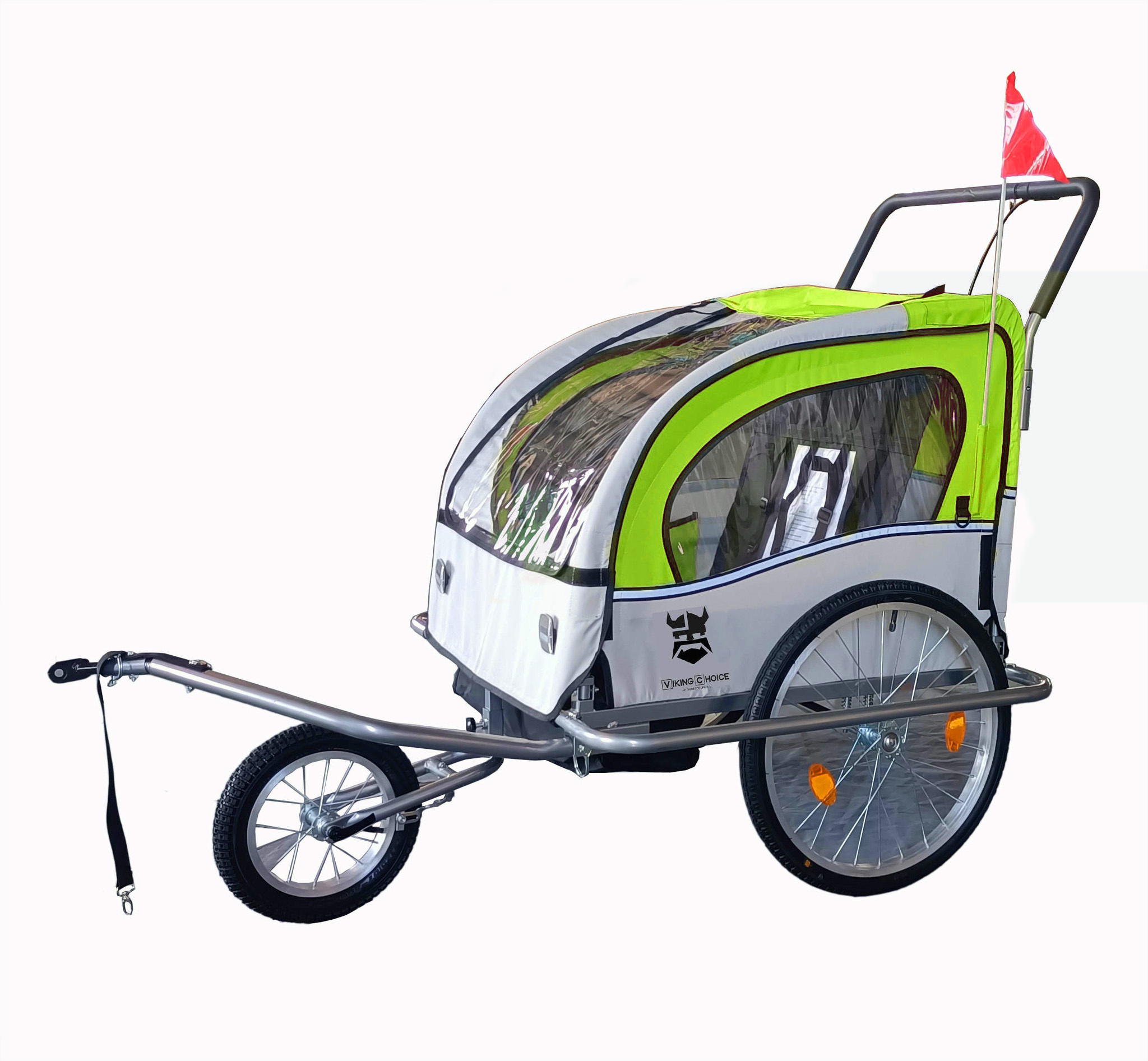 Fietskar voor Kinderen, 2-zits, Lime Groen, met Schokbreker & Kinderwagenfunctie - 35% Korting