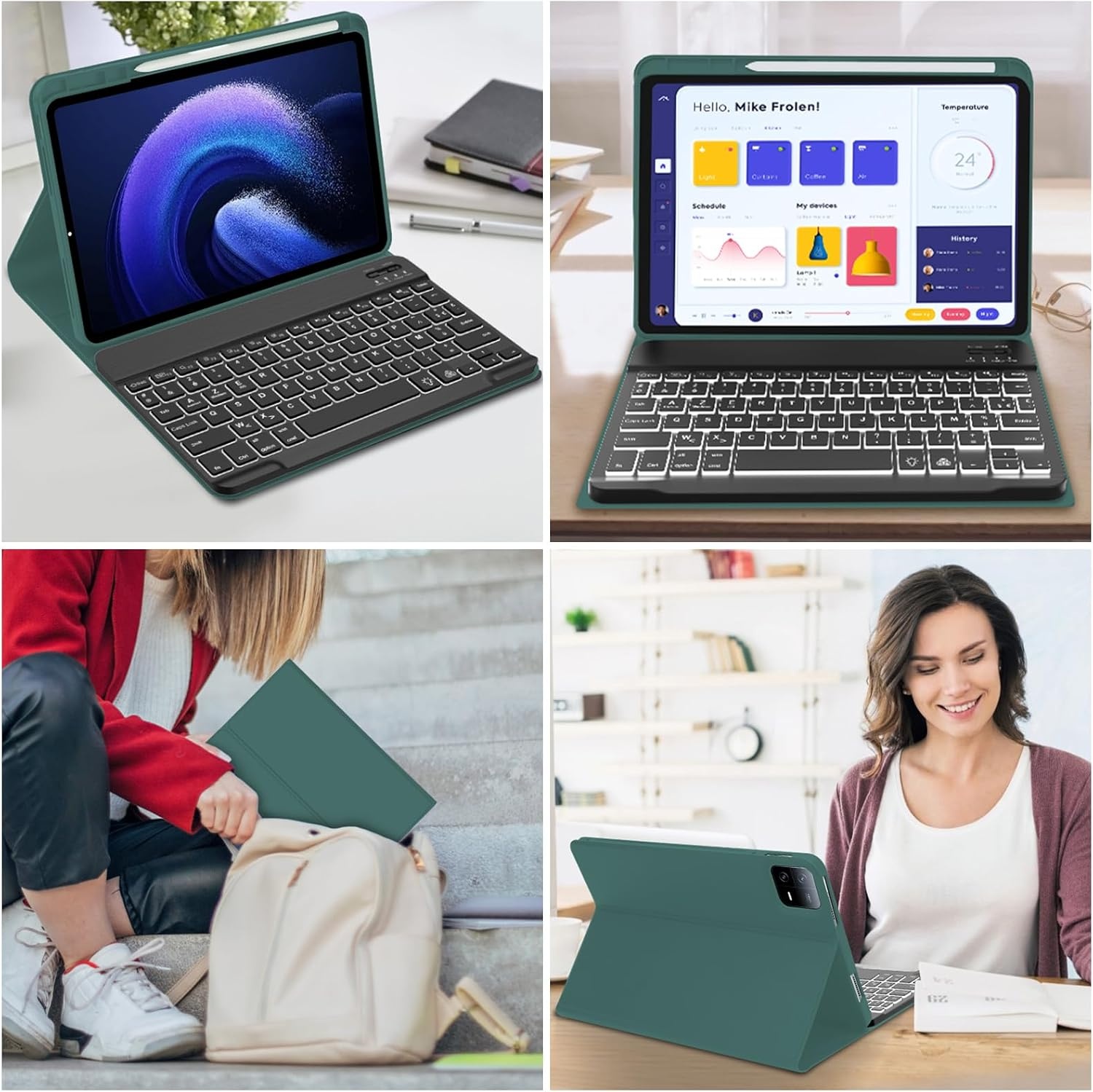 AZERTY Toetsenbordhoes Donkergroen voor Xiaomi Pad 6/6 Pro 11 inch - 75% korting