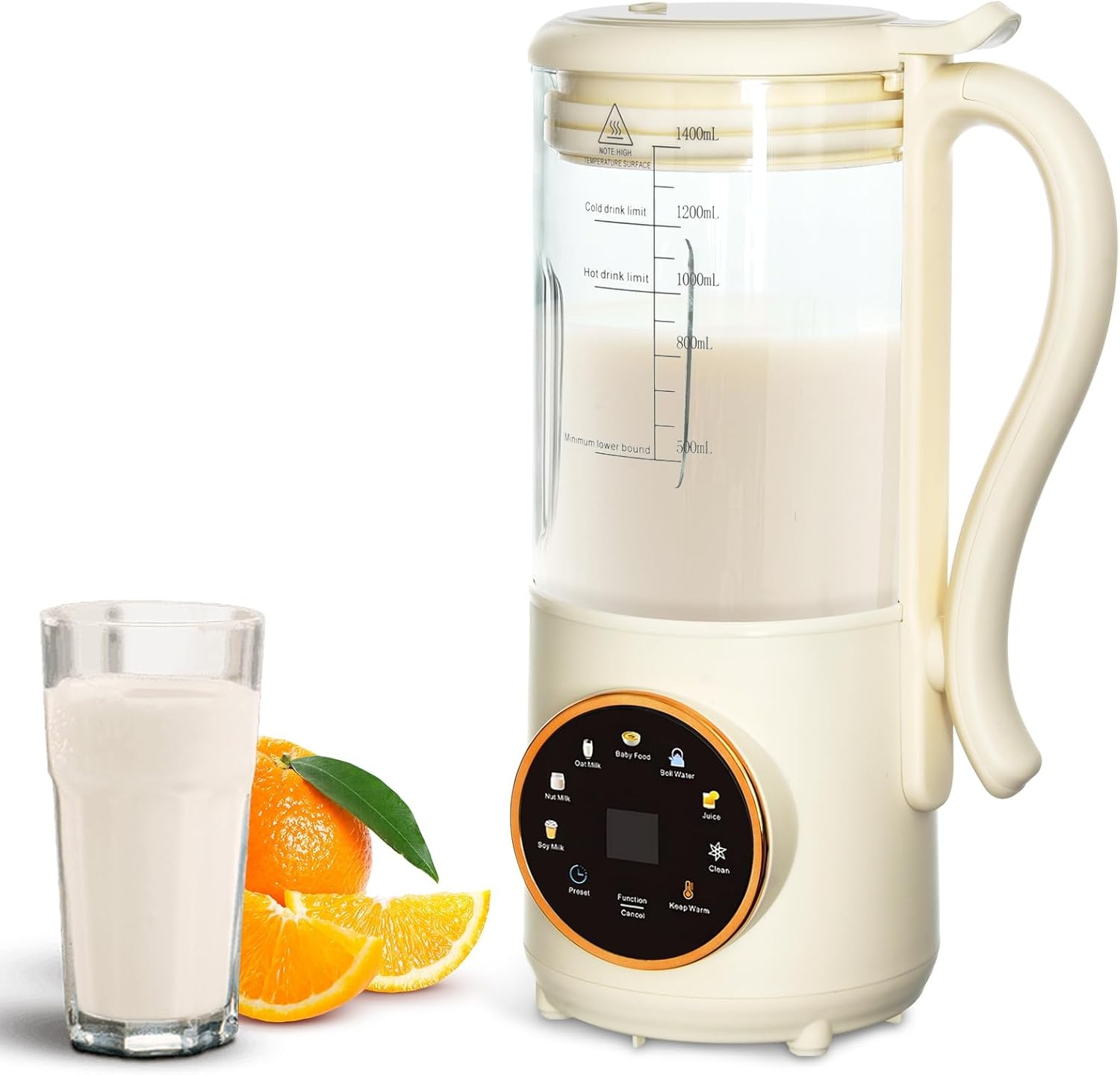 Notenmelkmaker 1,4L, Automatische Sojamelkmaker, met Vertragingsinstelling, Zelfreinigend, LED-scherm, voor het Maken van Zelfgemaakte Plantaardige Melk
