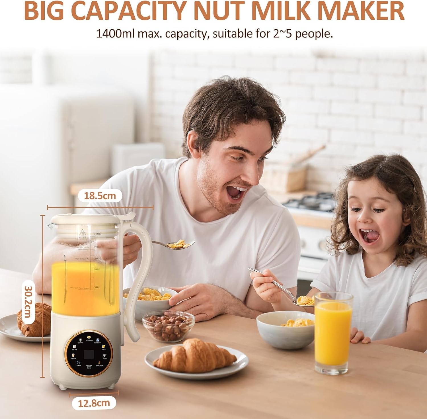 Notenmelkmaker 1,4L, Automatische Sojamelkmaker, met Vertragingsinstelling, Zelfreinigend, LED-scherm, voor het Maken van Zelfgemaakte Plantaardige Melk