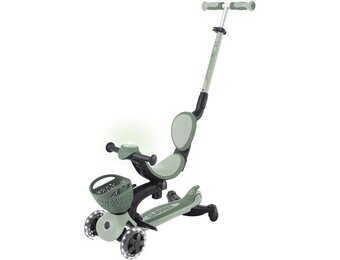 Globber - GO•UP Baby 360 Lights – schaalbare step met 3 wielen met zitting en rugleuning, voor kinderen van 15 maanden tot 6 jaar, saliegroen