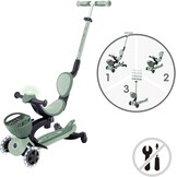 Globber - GO•UP Baby 360 Lights – schaalbare step met 3 wielen met zitting en rugleuning, voor kinderen van 15 maanden tot 6 jaar, saliegroen