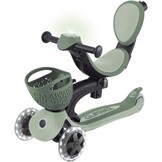 Globber - GO•UP Baby 360 Lights – schaalbare step met 3 wielen met zitting en rugleuning, voor kinderen van 15 maanden tot 6 jaar, saliegroen