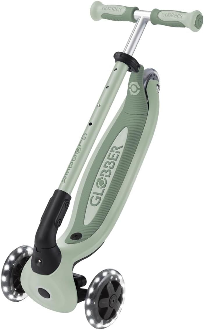 Globber - GO•UP Baby 360 Lights – schaalbare step met 3 wielen met zitting en rugleuning, voor kinderen van 15 maanden tot 6 jaar, saliegroen
