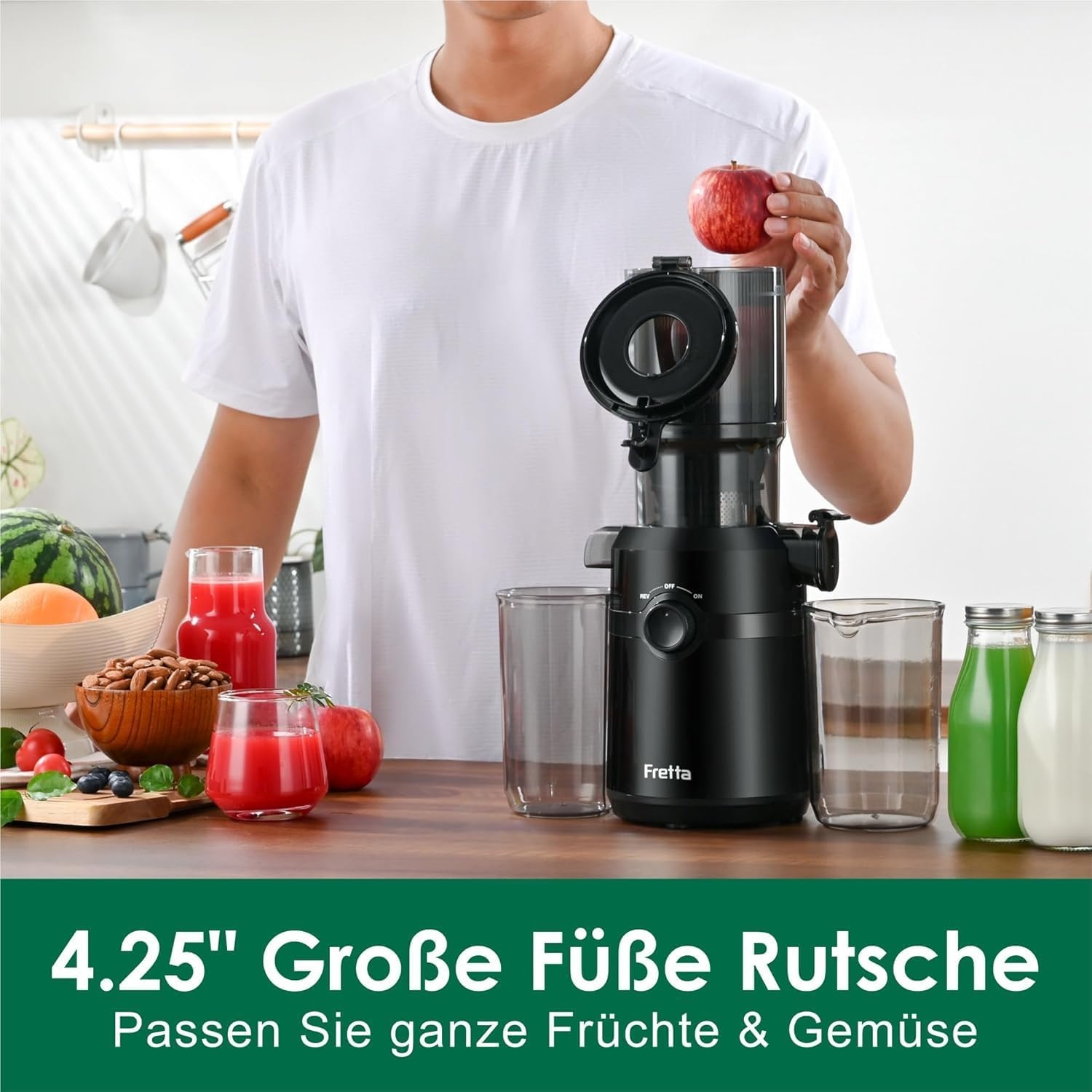 Fretta Slow Juicer - 108mm vulopening - 200W - BPA-vrij - Zwart