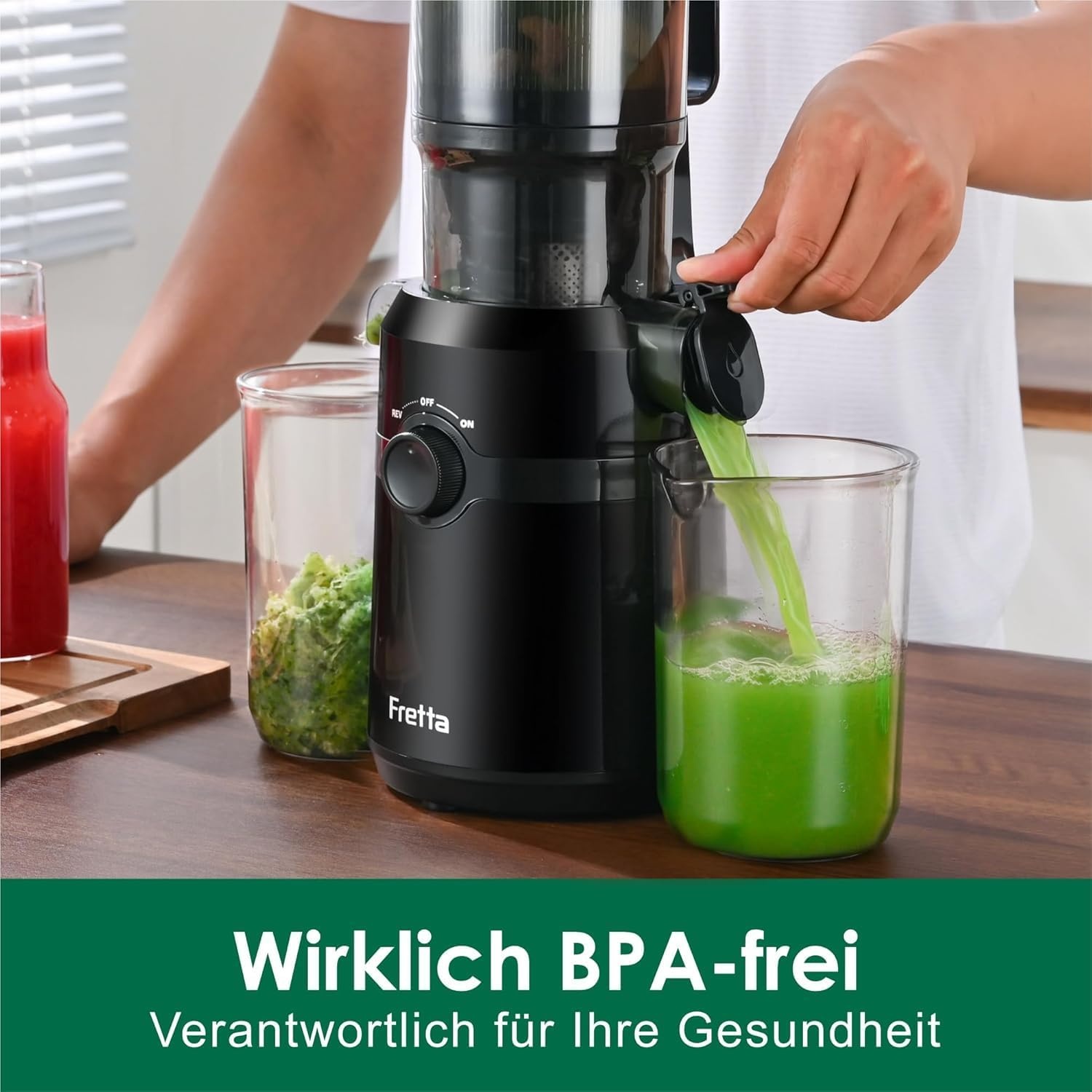 Fretta Slow Juicer - 108mm vulopening - 200W - BPA-vrij - Zwart