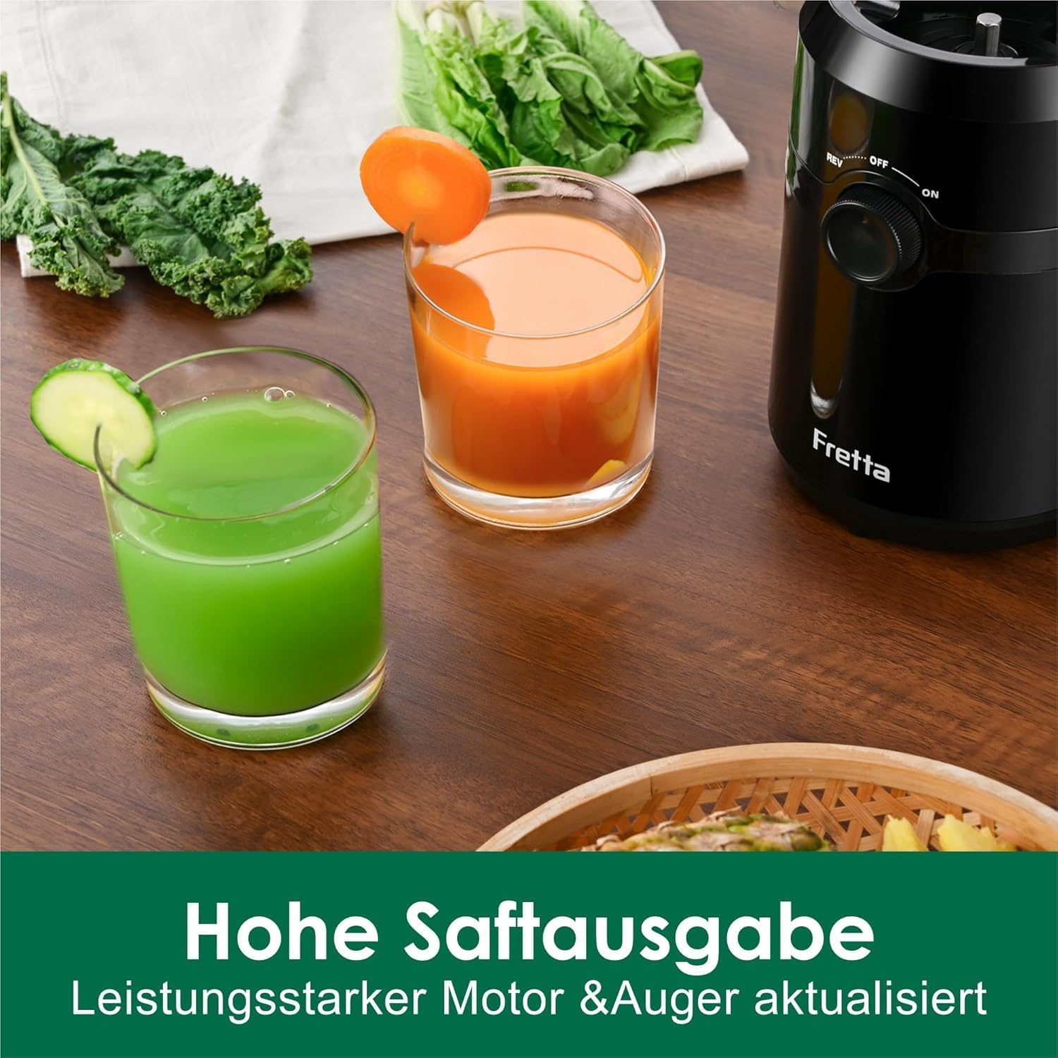 Fretta Slow Juicer - 108mm vulopening - 200W - BPA-vrij - Zwart