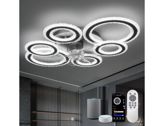Moderne plafondventilatoren met verlichting en afstandsbediening, kristallen ring plafondventilatoren met lampen zomer winter omkeerbaar dimbaar licht geheugenfunctie 6 snelheden DC motor voor