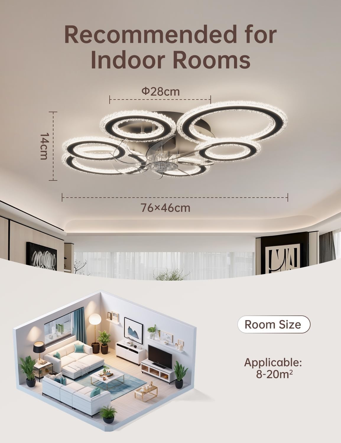 Moderne plafondventilatoren met verlichting en afstandsbediening, kristallen ring plafondventilatoren met lampen zomer winter omkeerbaar dimbaar licht geheugenfunctie 6 snelheden DC motor voor
