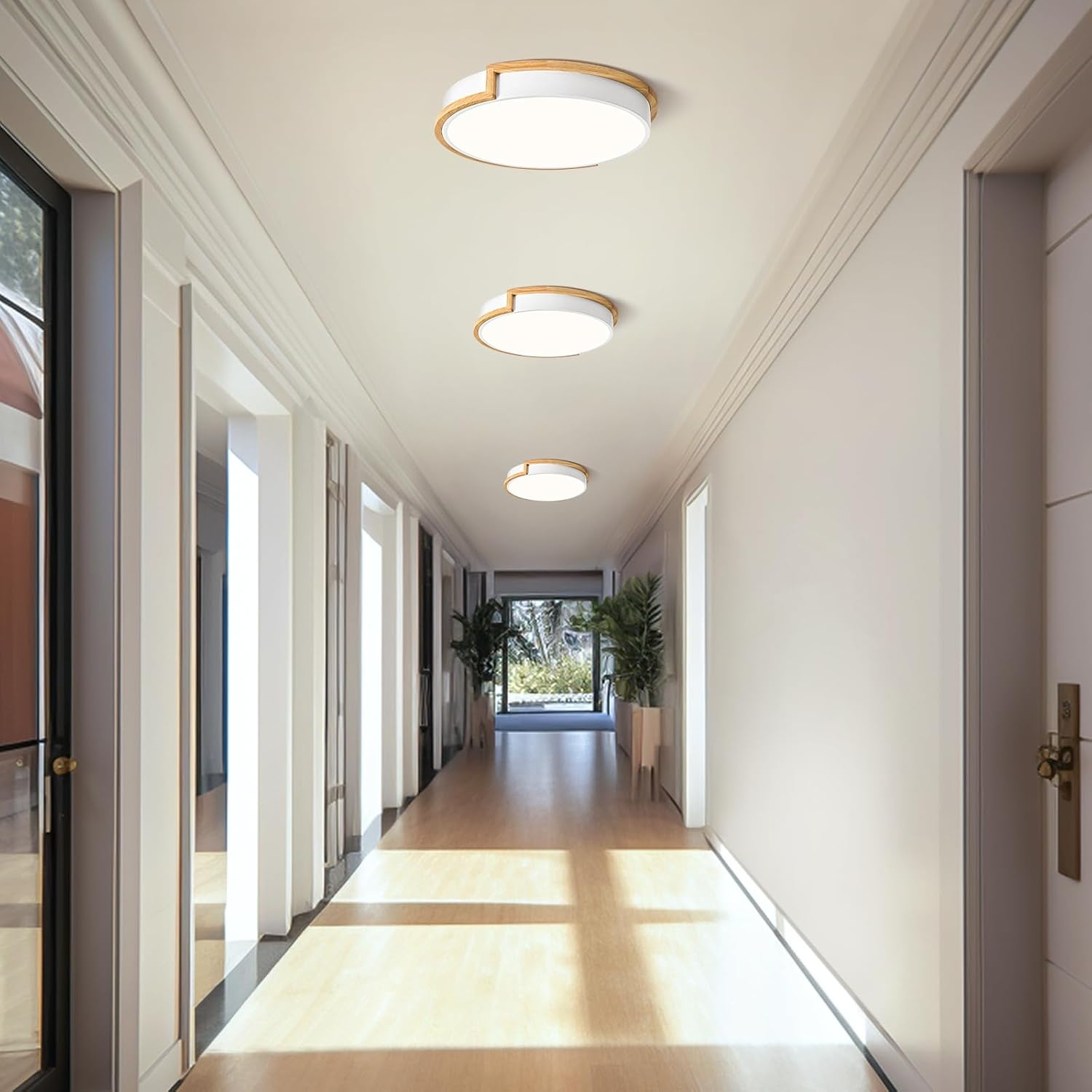 LED plafondlamp, witte plafondlamp 40cm, 36W lamp met hout voor slaapkamer, woonkamer, keuken, hal, eetkamer, 4000K