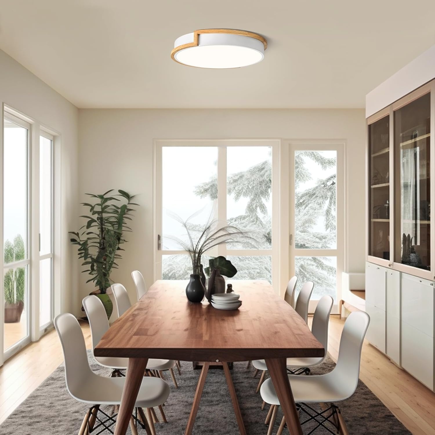 LED plafondlamp, witte plafondlamp 40cm, 36W lamp met hout voor slaapkamer, woonkamer, keuken, hal, eetkamer, 4000K