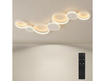 BAYHT Led-plafondlamp voor woonkamer, led-plafondlamp, wit, rond, dimbaar, 62 W, 5300 lm, met afstandsbediening, 3000 K-6500 K, geschikt voor woonkamer, slaapkamer plafondlamp