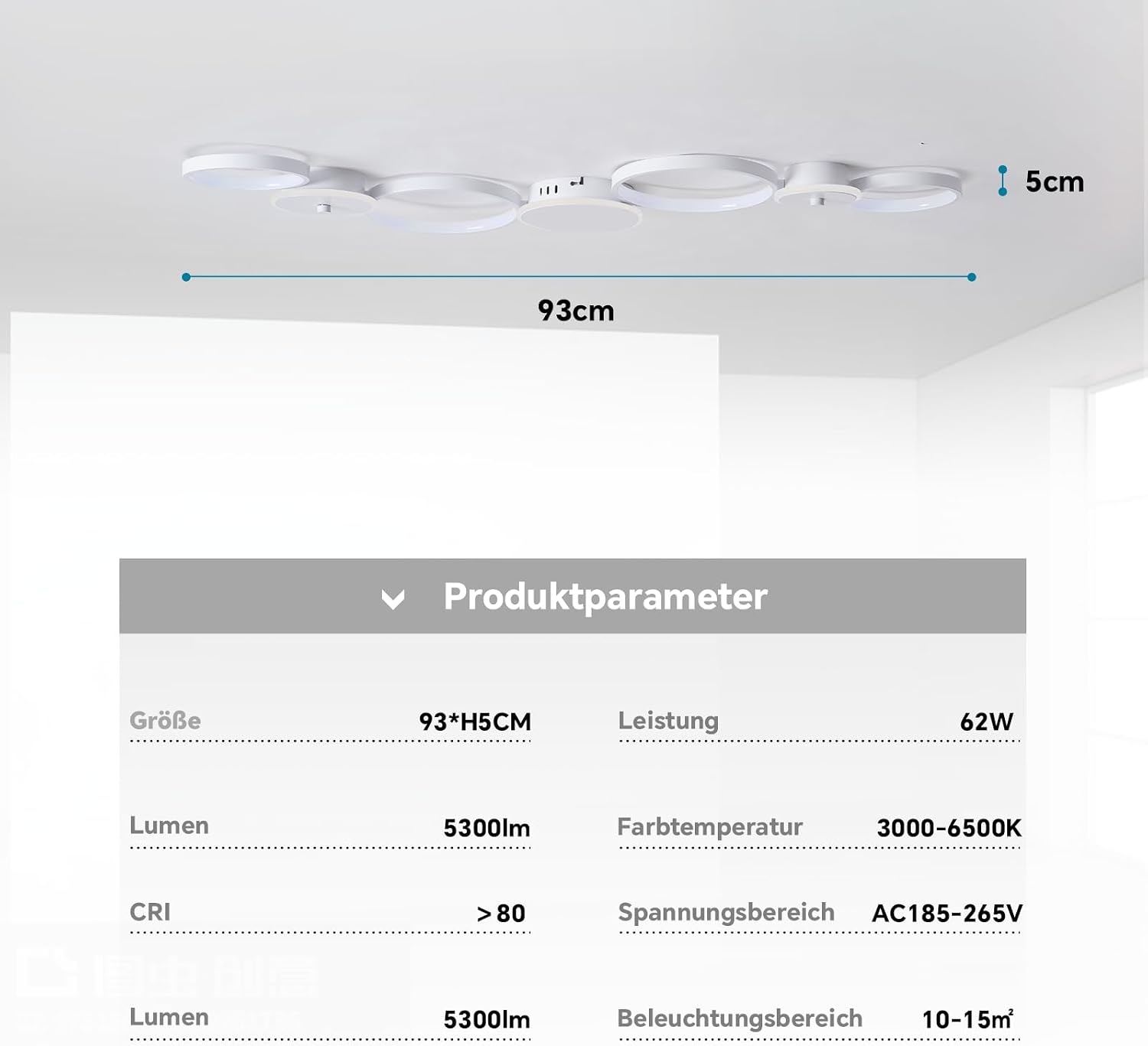 BAYHT Led-plafondlamp voor woonkamer, led-plafondlamp, wit, rond, dimbaar, 62 W, 5300 lm, met afstandsbediening, 3000 K-6500 K, geschikt voor woonkamer, slaapkamer plafondlamp