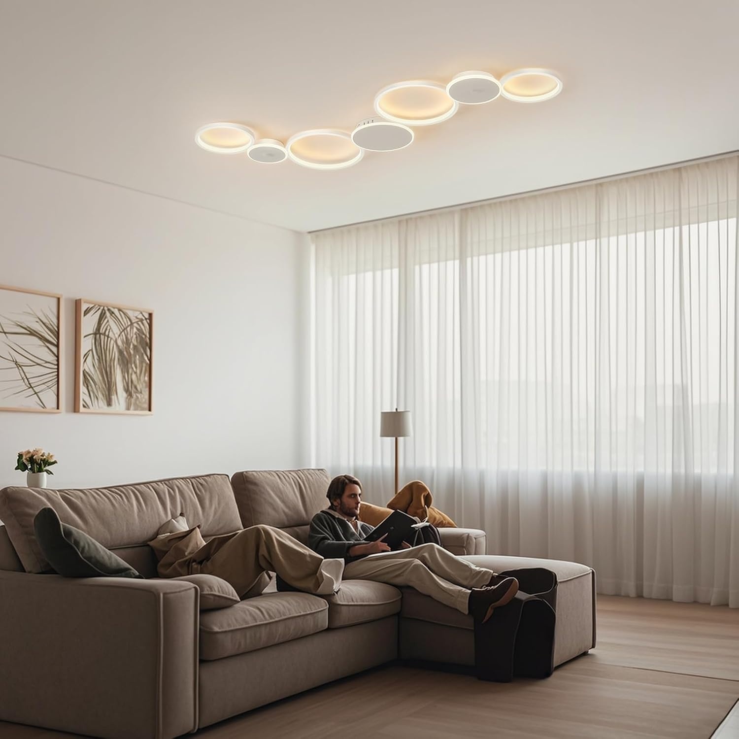BAYHT Led-plafondlamp voor woonkamer, led-plafondlamp, wit, rond, dimbaar, 62 W, 5300 lm, met afstandsbediening, 3000 K-6500 K, geschikt voor woonkamer, slaapkamer plafondlamp
