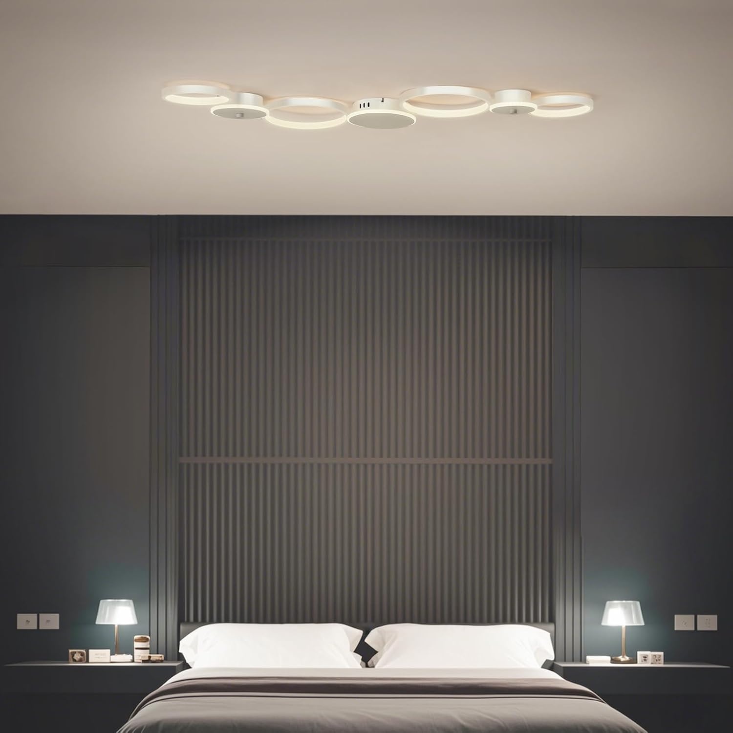 BAYHT Led-plafondlamp voor woonkamer, led-plafondlamp, wit, rond, dimbaar, 62 W, 5300 lm, met afstandsbediening, 3000 K-6500 K, geschikt voor woonkamer, slaapkamer plafondlamp