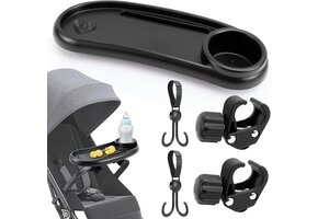 Kinderwagen Dienblad met Bekerhouder & Snackvak - Zwart, 33% Korting
