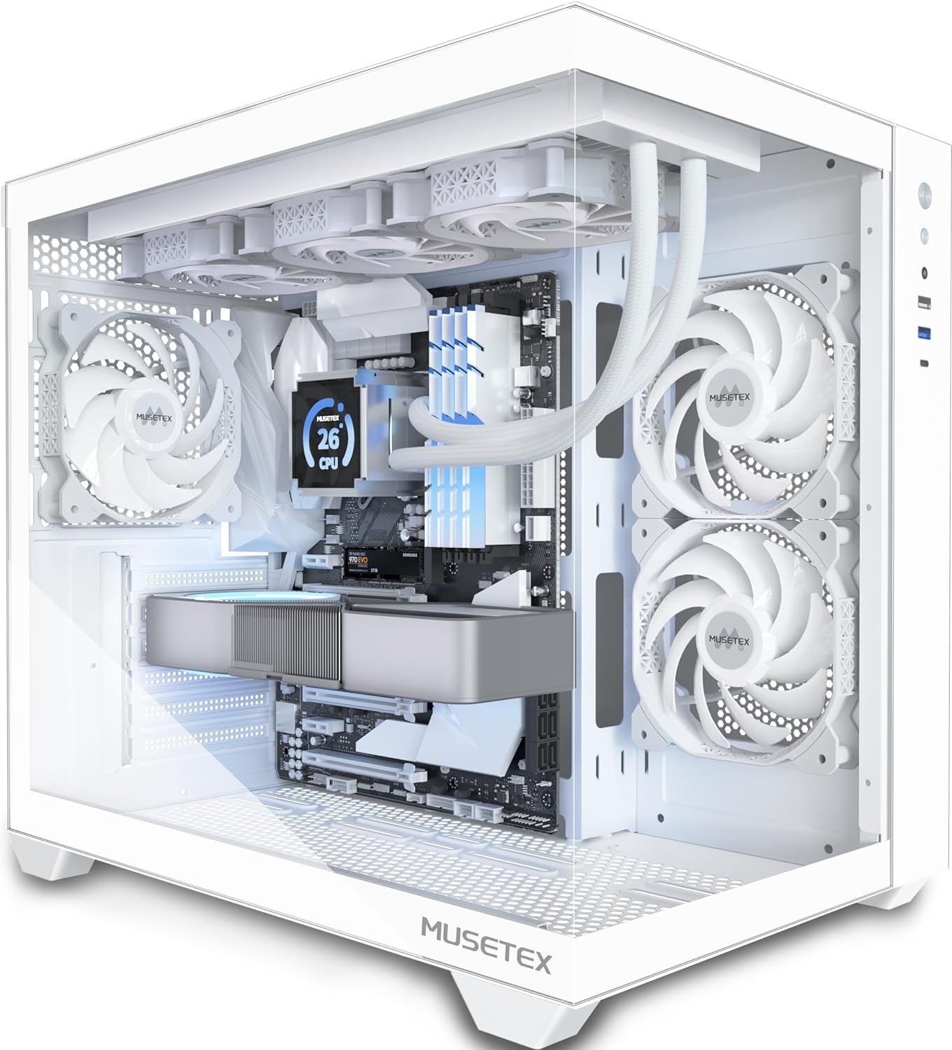 Computerbehuizing ATX Wit met 3 Niet-LED Ventilatoren | Back-Plug Moederbord Ondersteuning | Stof Filters | Eenvoudige Installatie