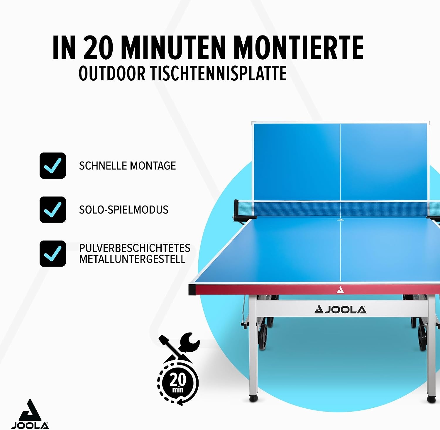 JOOLA Tafeltennistafel, professionele outdoor tafeltennistafel, weerbestendig, 6 mm aluminium kunststof composietoppervlak, inklapbaar onderstel, inclusief tafeltennisnet