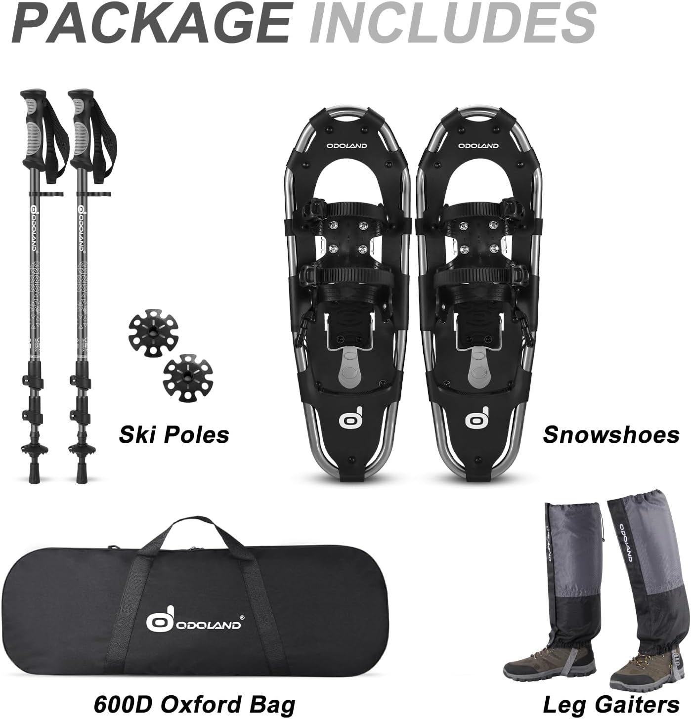 Odoland 4-in-1 Sneeuwschoen Set - Zwart - Maat M (63,5 cm)
