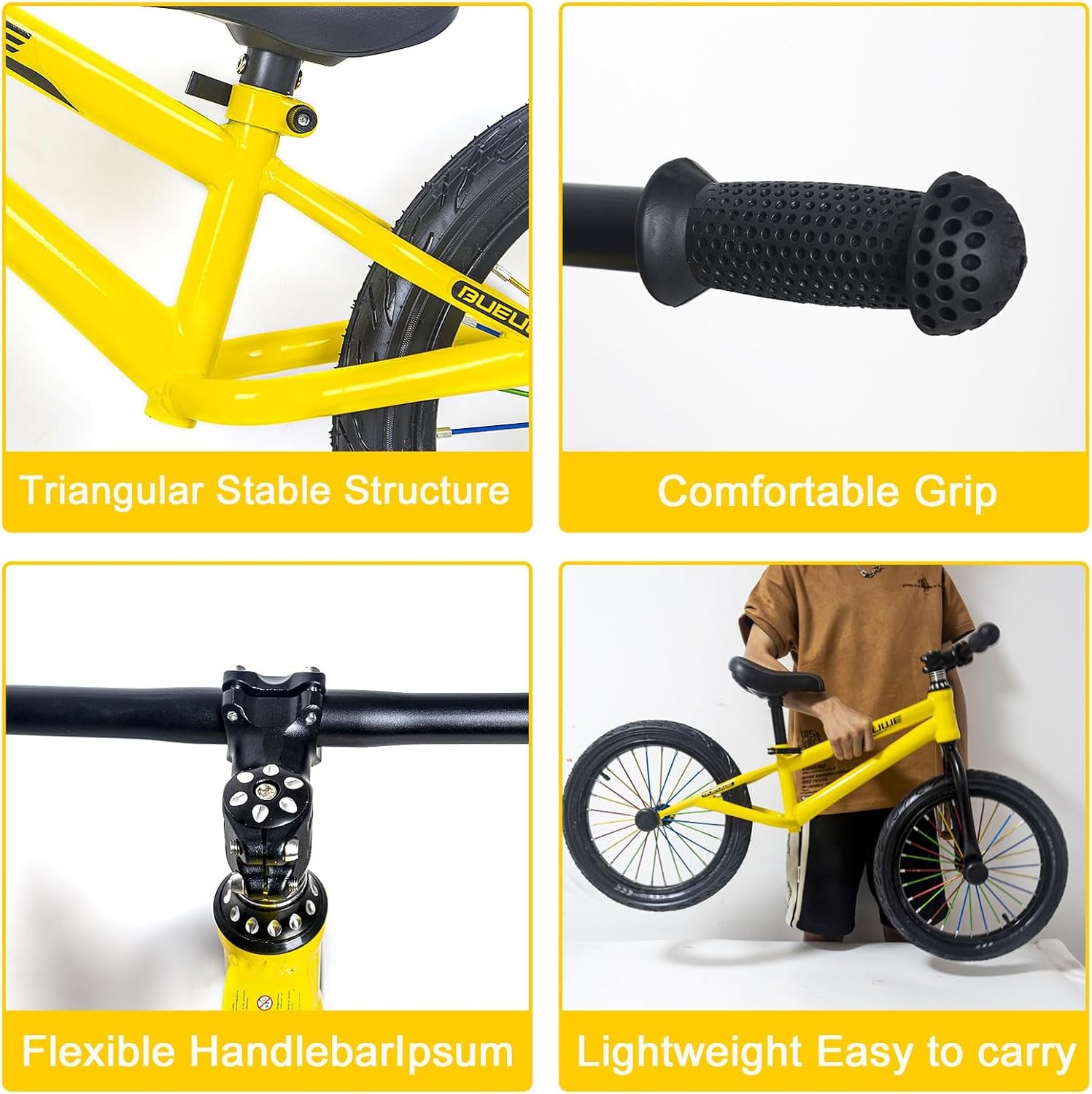 16 inch Loopfiets voor 4-8 Jarige Jongens en Meisjes - Lichtgewicht Koolstofstalen Frame, Verstelbare Stoel, Luchtbanden