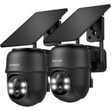 Bewakingscamera buiten 2K, accu, zonnepaneel, WiFi, PTZ, PIR, kleurnachtzicht, tweeweg-audio, IP65 waterdicht, draadloos, set van 2