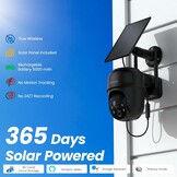 Bewakingscamera buiten 2K, accu, zonnepaneel, WiFi, PTZ, PIR, kleurnachtzicht, tweeweg-audio, IP65 waterdicht, draadloos, set van 2
