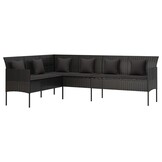 vidaXL Tuinbank L-vormig met kussens poly rattan zwart