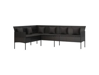 vidaXL Tuinbank L-vormig met kussens poly rattan zwart