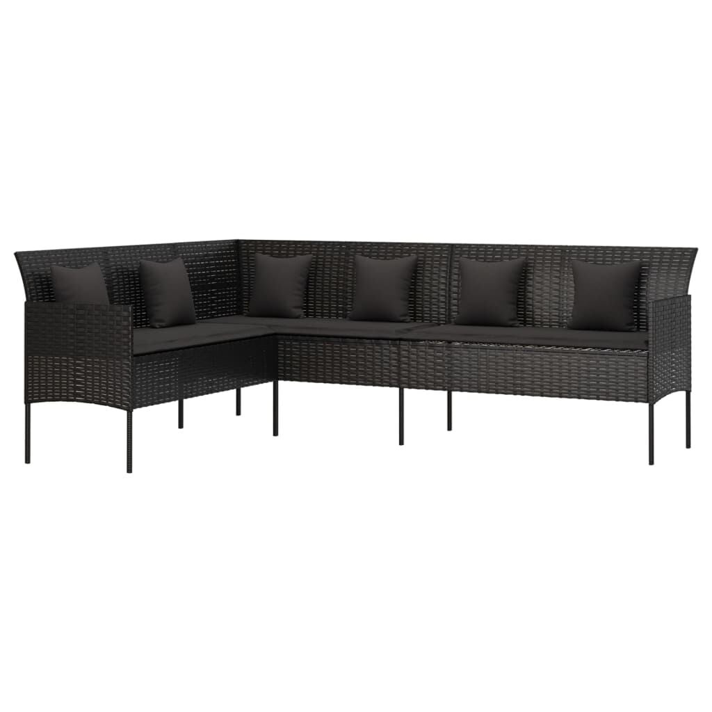 vidaXL Tuinbank L-vormig met kussens poly rattan zwart