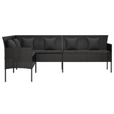 vidaXL Tuinbank L-vormig met kussens poly rattan zwart