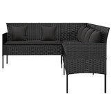 vidaXL Tuinbank L-vormig met kussens poly rattan zwart