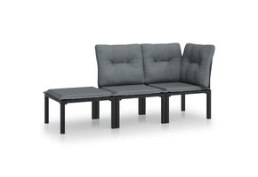 vidaXL Loungeset 3-delig: Poly Rattan Zwart/Grijs - 66% Korting