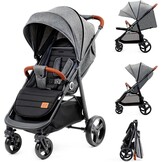 Kinderkraft GRANDE PLUS Kinderkraft kinderwagen vanaf de geboorte tot 22 kg, opvouwbaar met één hand, verstelbare positie, grote luifel met raam, alle 4 wielen voorzien van kussens, ruime stoel, grijs
