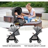 Kinderkraft GRANDE PLUS Kinderkraft kinderwagen vanaf de geboorte tot 22 kg, opvouwbaar met één hand, verstelbare positie, grote luifel met raam, alle 4 wielen voorzien van kussens, ruime stoel, grijs