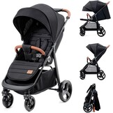 Kinderkraft GRANDE PLUS Kinderkraft kinderwagen vanaf de geboorte tot 22 kg, opvouwbaar met één hand, verstelbare positie, grote luifel met raam, alle 4 wielen voorzien van kussens, ruime stoel, grijs