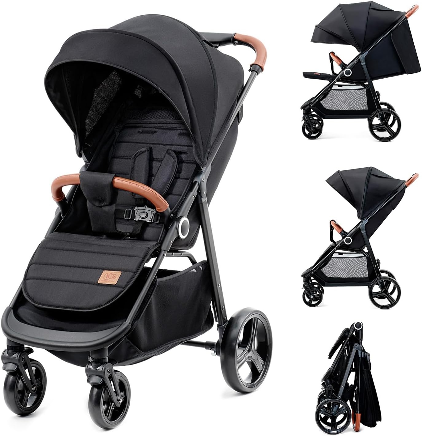 Kinderkraft GRANDE PLUS Kinderkraft kinderwagen vanaf de geboorte tot 22 kg, opvouwbaar met één hand, verstelbare positie, grote luifel met raam, alle 4 wielen voorzien van kussens, ruime stoel, grijs