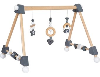 roba Houten Baby Speelboog Rock Star Baby 3 - Speeltrapeze met 3 Hangers en Draaibare Vormen - Stevige Activity Center - Natuurlijk / Antraciet