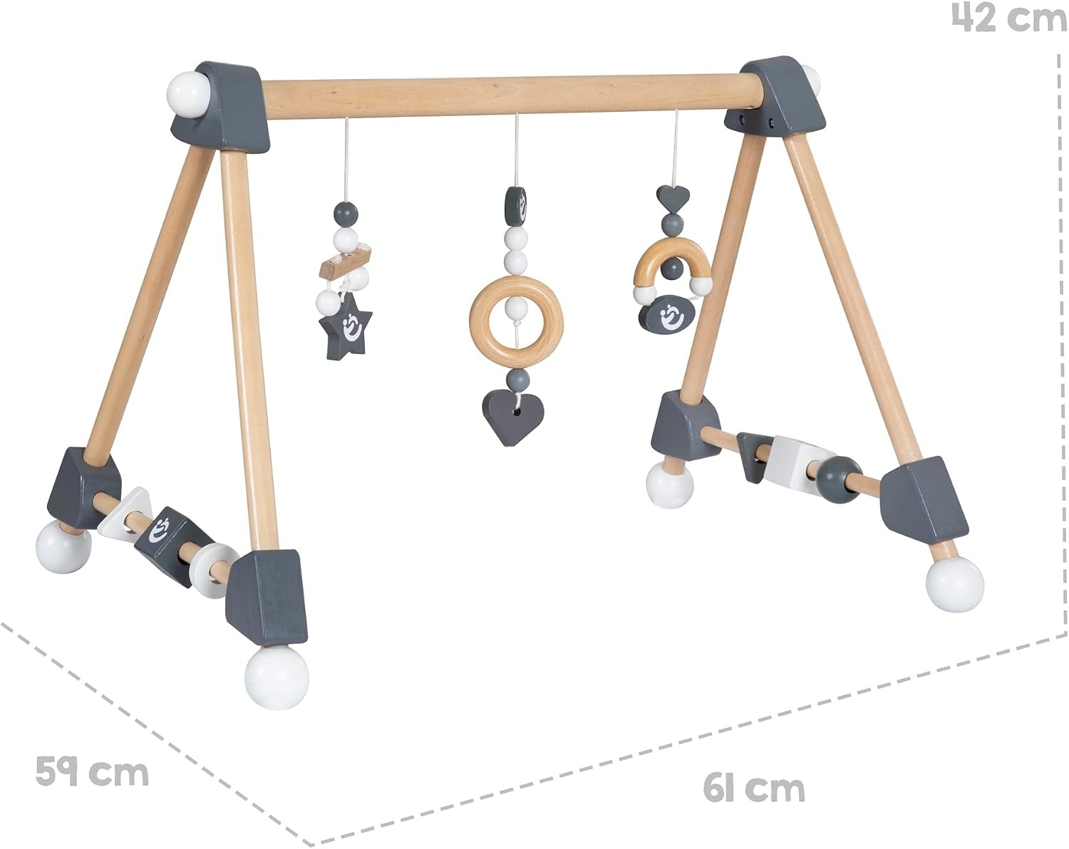 roba Houten Baby Speelboog Rock Star Baby 3 - Speeltrapeze met 3 Hangers en Draaibare Vormen - Stevige Activity Center - Natuurlijk / Antraciet